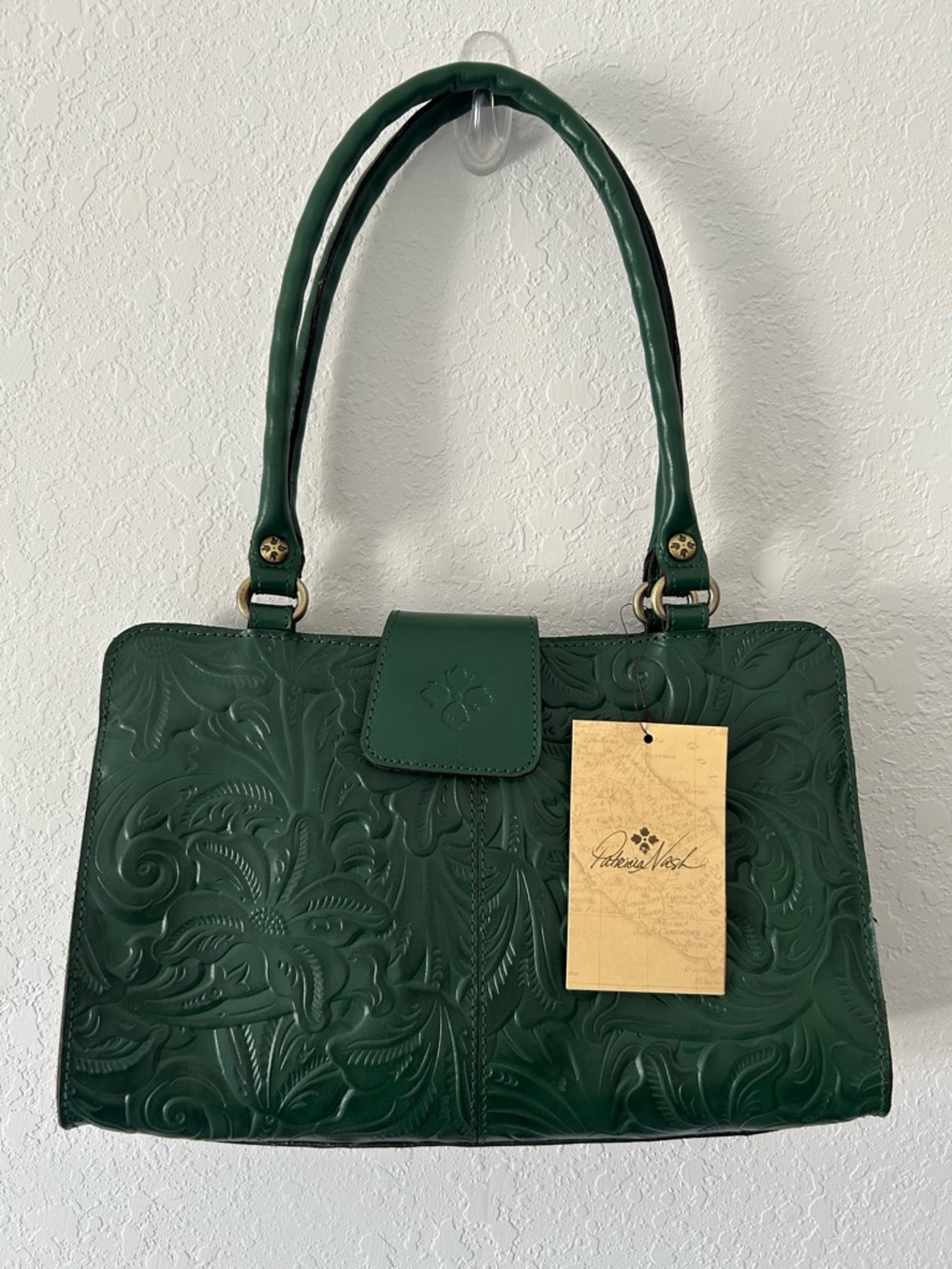 Patricia Nash Italian Leather Green tooled purse